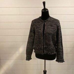 Womens Tahari black and white fringe cardigan. Size M